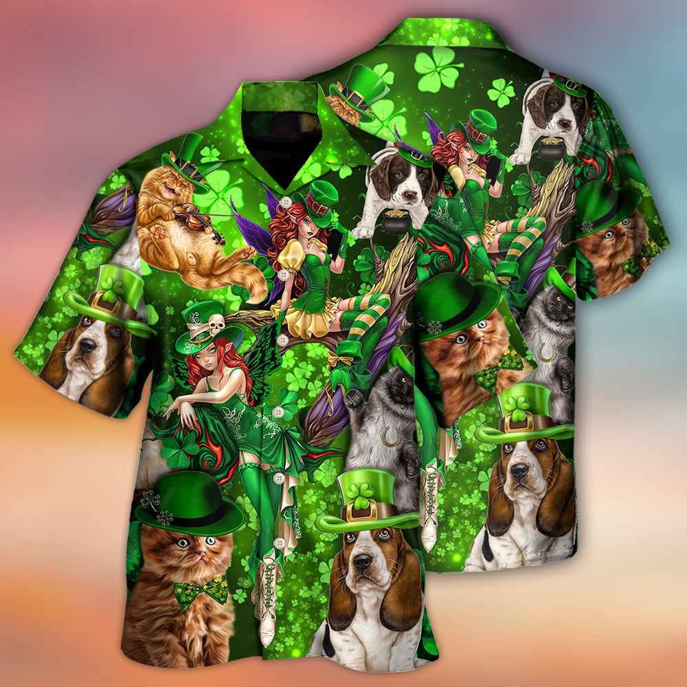 Irish Cat Patrick Green Glow Hawaiian Shirt Graphic Artwork Detail For Outdoor Gatherings