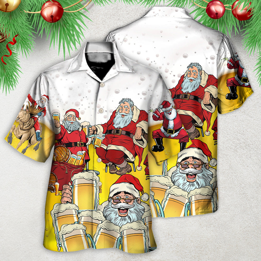 Christmas Santa Beer Hawaiian Shirt For Summer Events And Casual Outdoor Wear