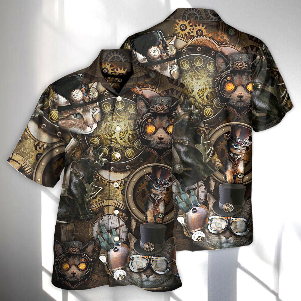 Steampunk Magical Cat About Hawaiian Shirt Design Detail For Beach Days And Holiday Travel