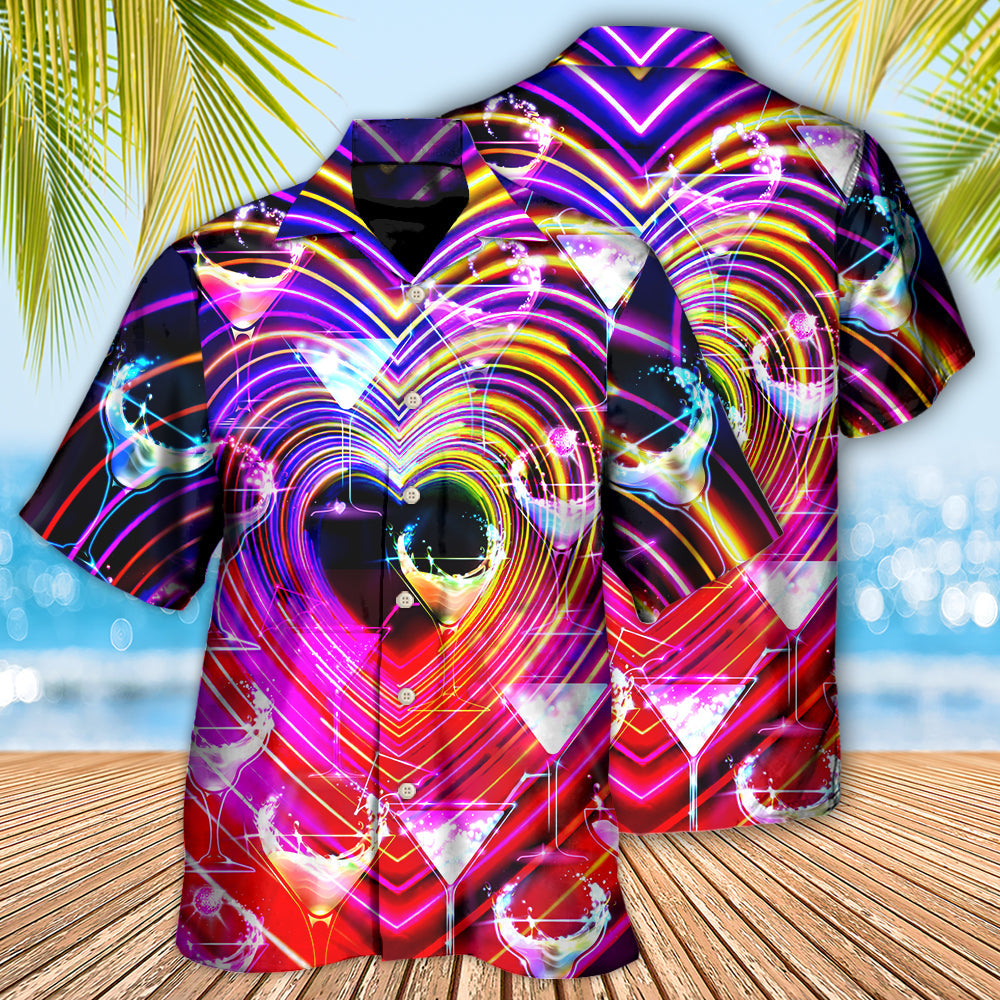 Neon Romantic Cocktail Party Sweet Light Hawaiian Shirt Artwork Detail For Tropical Trips And Casual Outings
