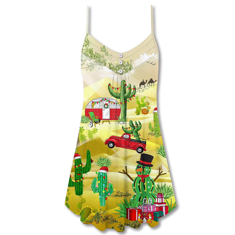 Christmas Life Is Better With Cactus V-Neck Sleeveless Cami Dress For Festive Events And Casual Summer Styling