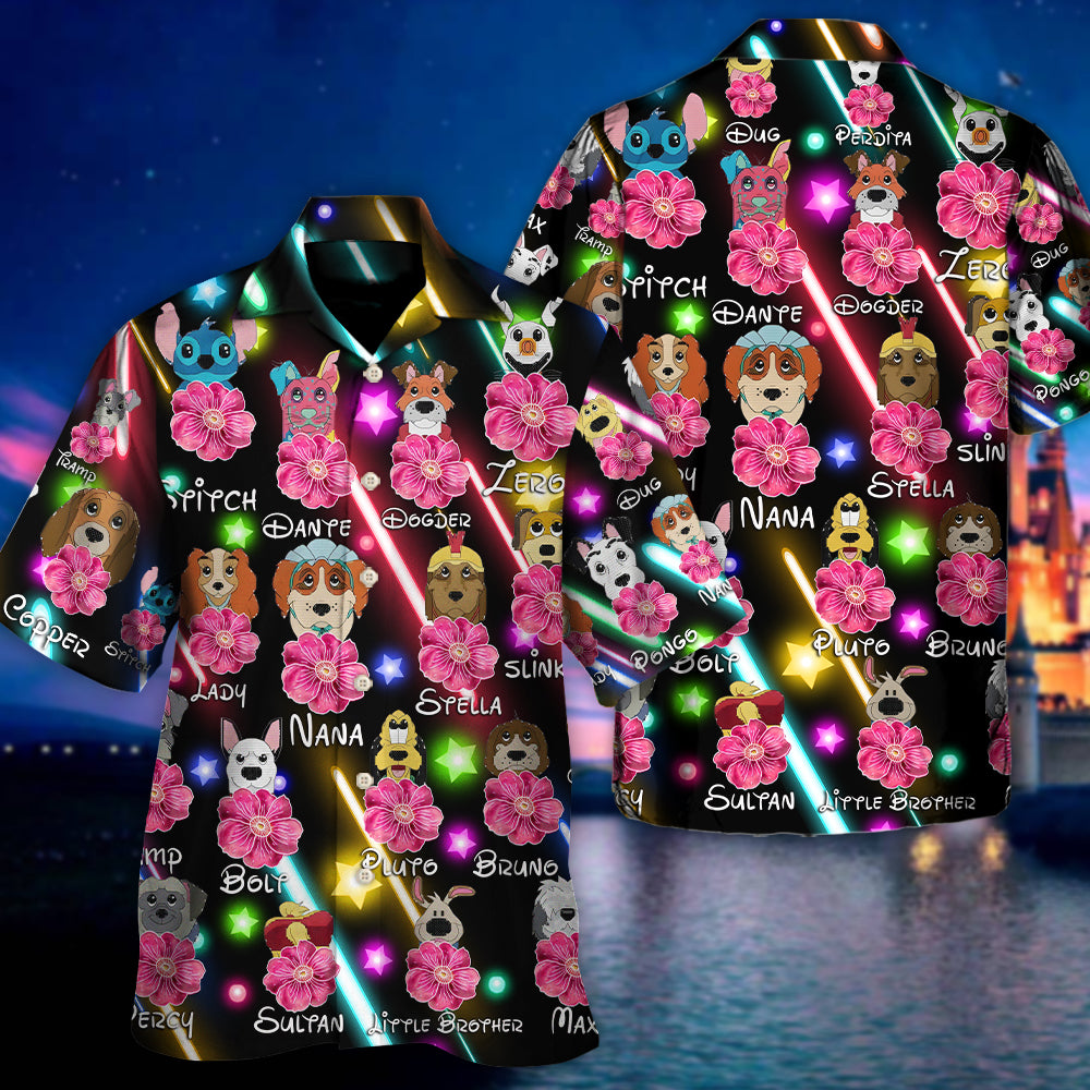Neon Floral Funny Dog Hawaiian Shirt For Tropical Holidays, Outdoor Gatherings, And Everyday Comfort
