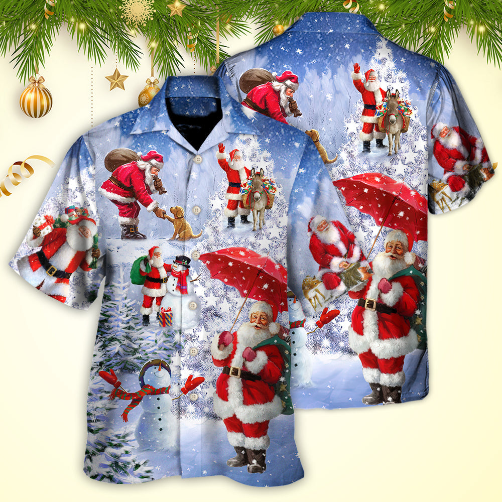 Christmas Santa Tree Hawaiian Shirt Print Closeup For Casual Outings