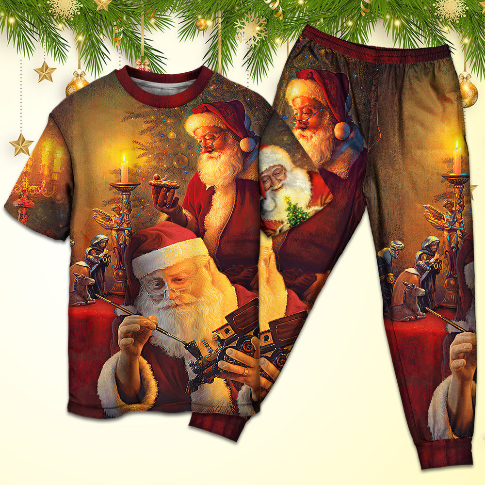 Santa Christmas Spirit Short Sleeve Pajamas Set For Winter Nights And Thoughtful Gifting