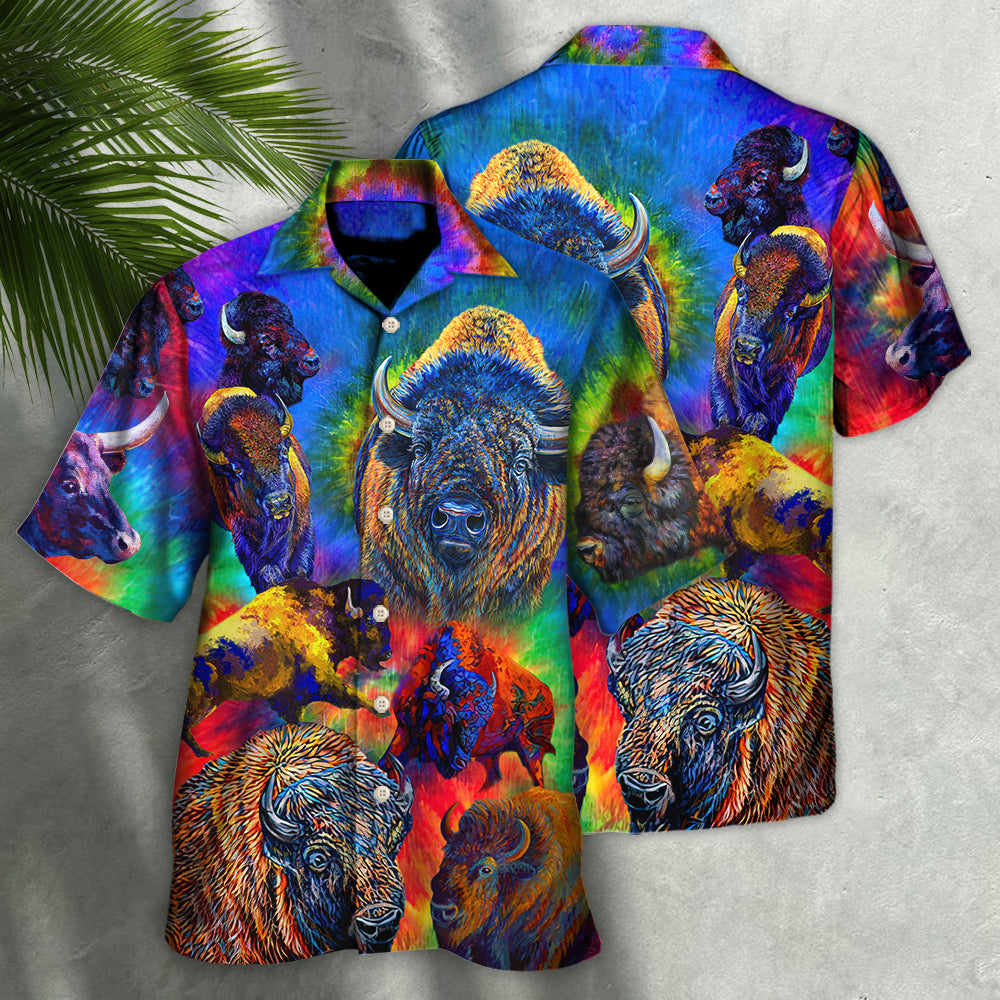 Colorful Bison Animals Bisons Hawaiian Shirt For Summer Events And Casual Outdoor Wear