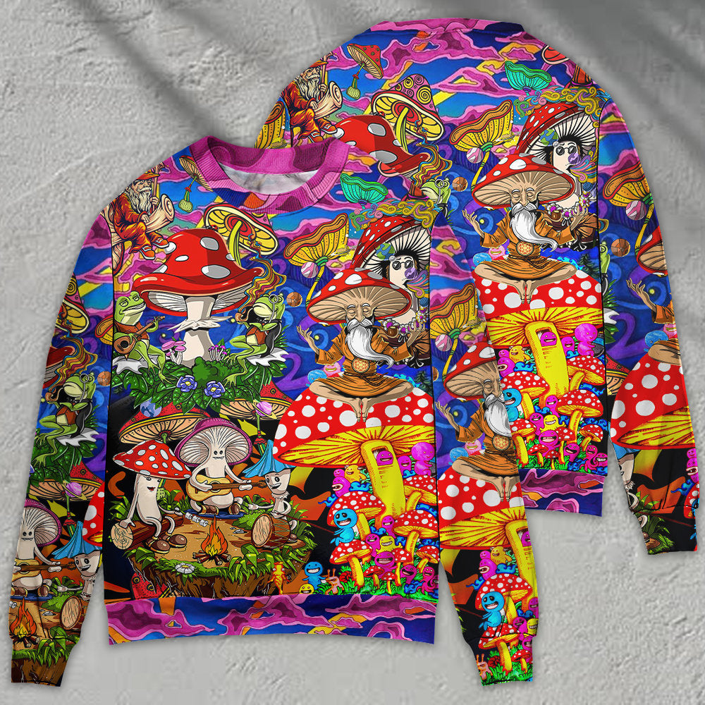 Hippie Mushroom Joyful Companions Sweater For Bohemian Style Festivals Travel And Casual Everyday Wear