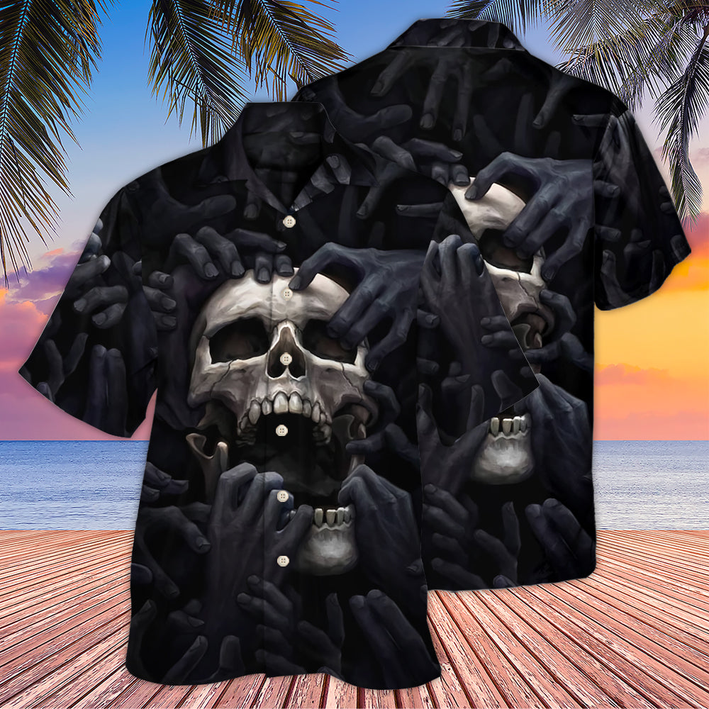 Dark Skull Screaming Underworld's Hand Hawaiian Shirt Pattern Detail For Summer Holidays And Outdoor Fun