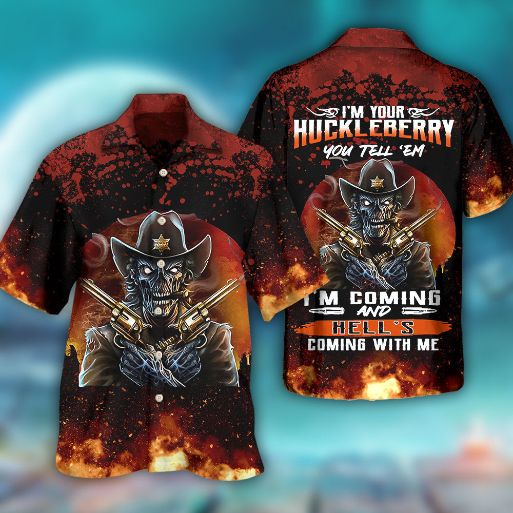 Skull Cowboy Hawaiian Shirt Print Closeup For Weekend Trips