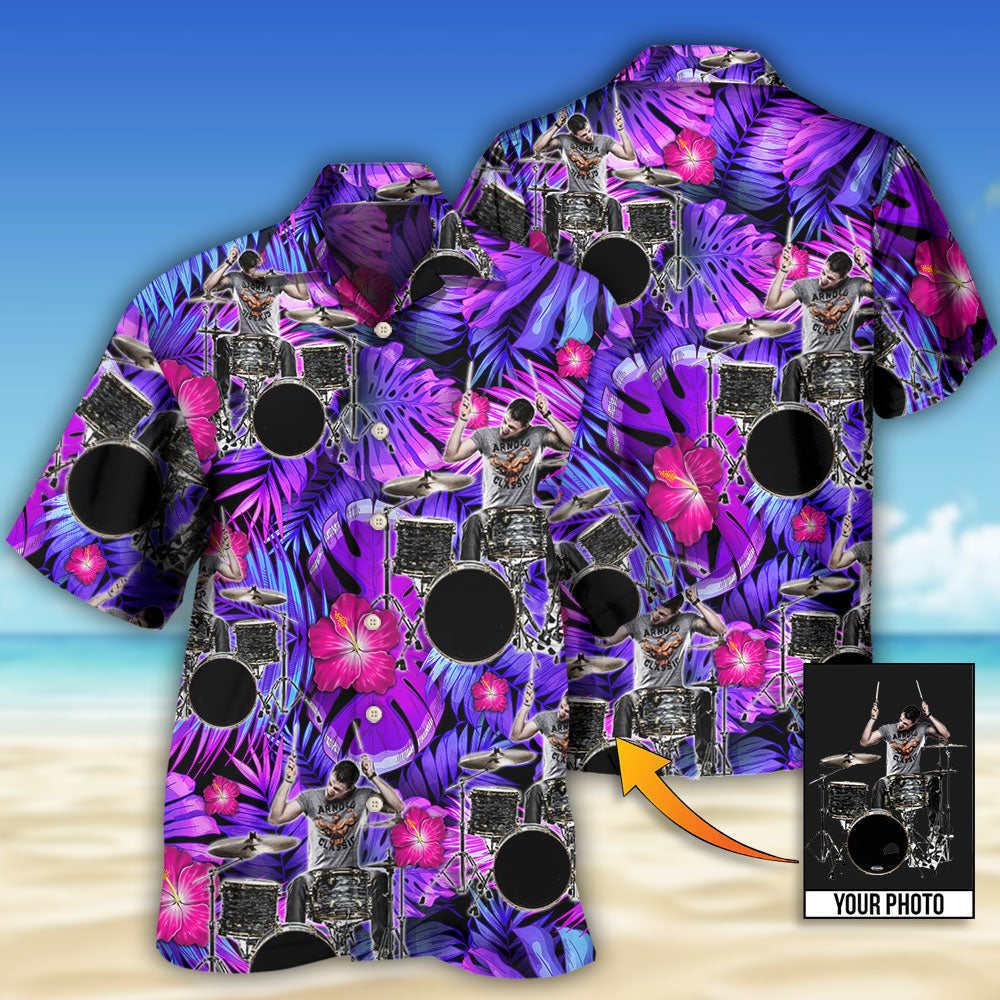 Purple Tropical Drum Custom Photo Hawaiian Shirt For Warm Weather Adventures And Everyday Comfort