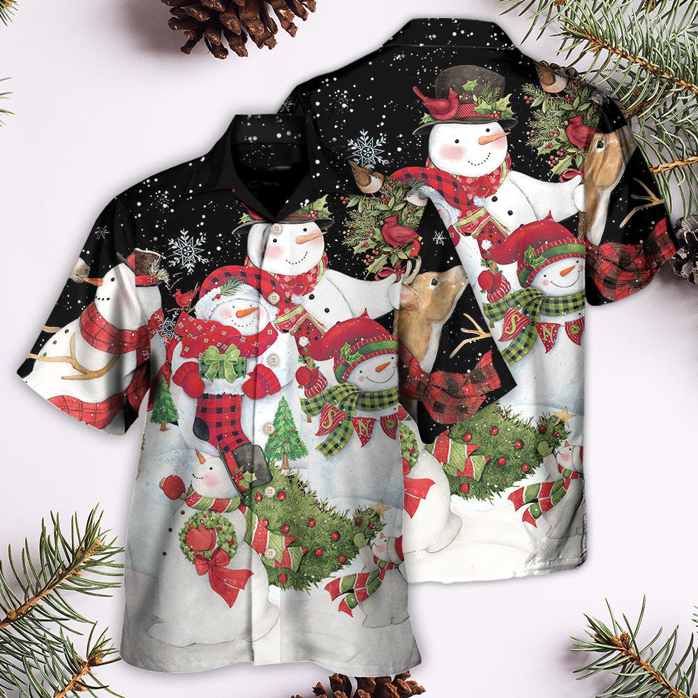 Cute Christmas Snowman Cardinal Hawaiian Shirt All Over Print Detail For Warm Weather Events