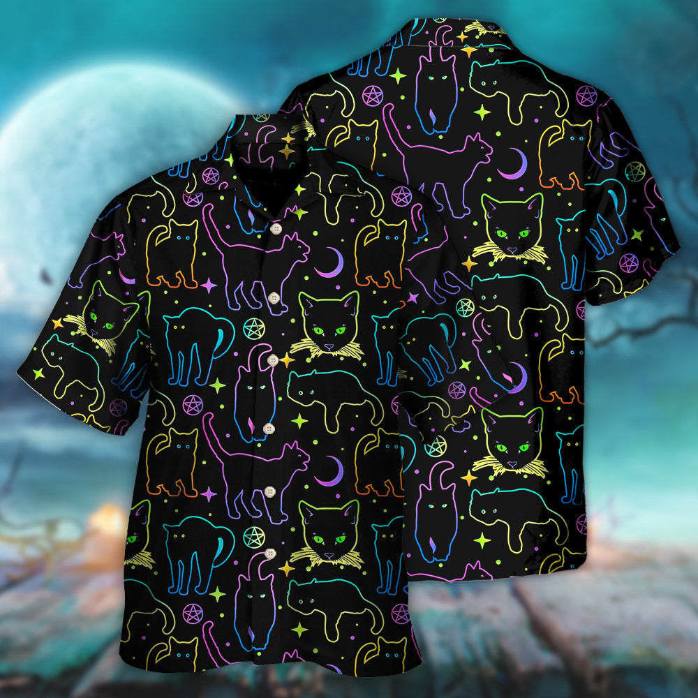Neon Colorful Magical Cat Playing Kitten Hawaiian Shirt For Summer Events And Casual Outdoor Wear