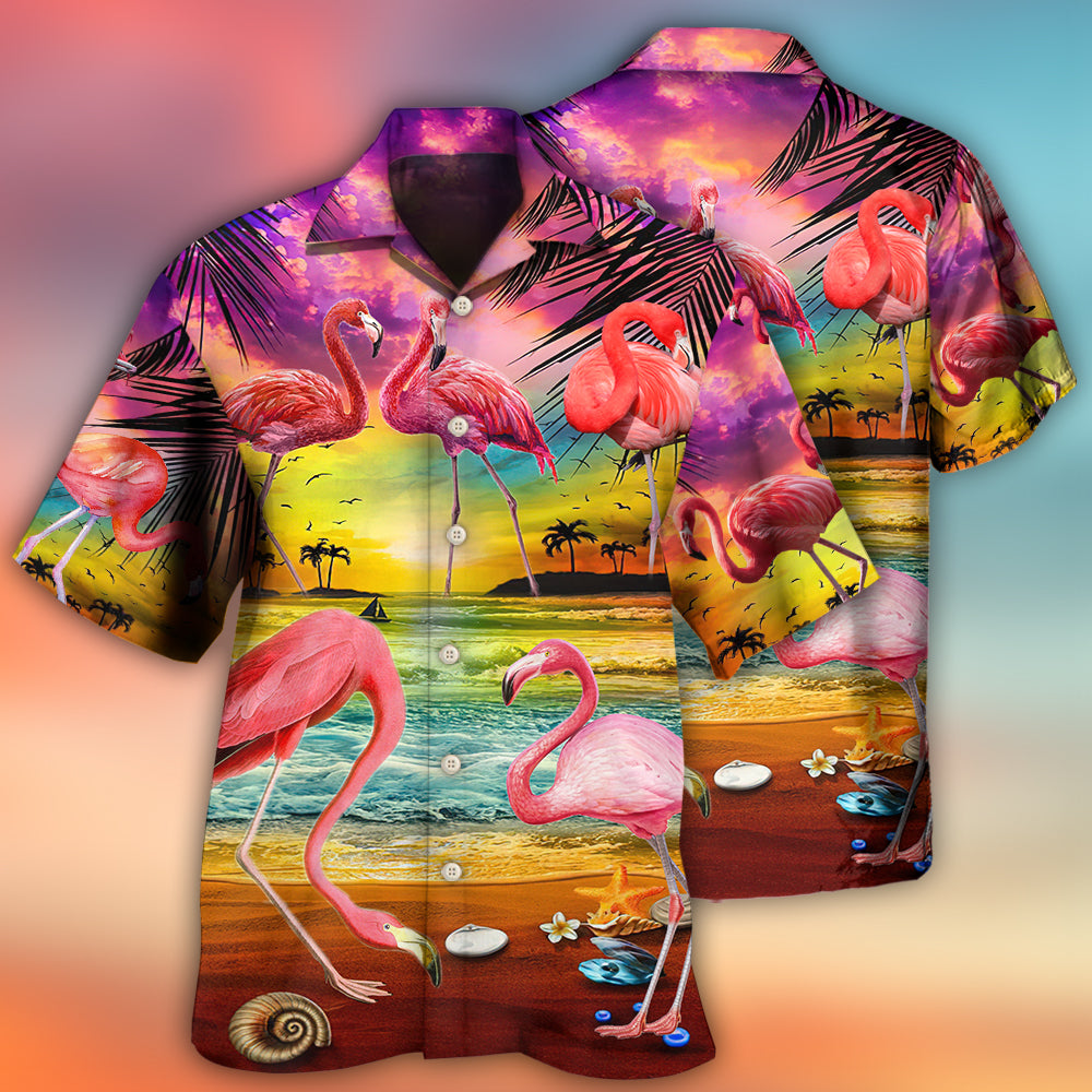 Tropical Summer Flamingo Paradise Hawaiian Shirt Artwork View For Tropical Vacations