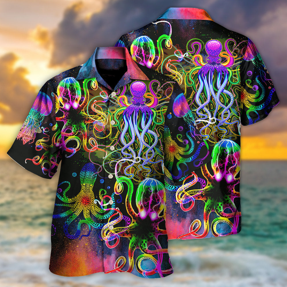 Octopus Jellyfish Sea Hawaiian Shirt Artwork Detail For Tropical Trips And Casual Outings