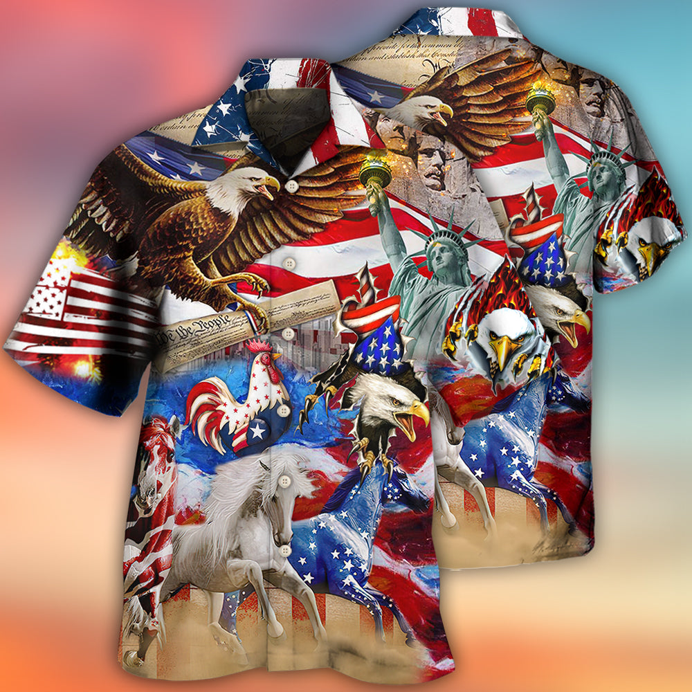 Happy American Independence Day Animal Hawaiian Shirt Design Detail For Beach Days And Holiday Travel