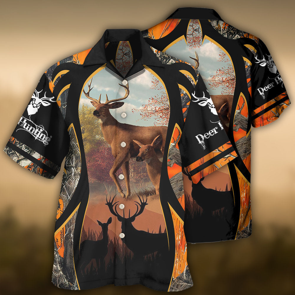 Hunting Deer Orange Camo Outdoor Hawaiian Shirt All Over Print Detail For Warm Weather Events