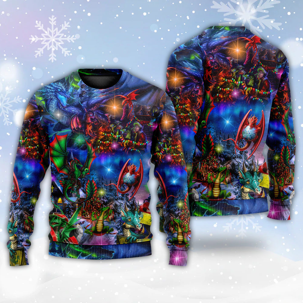 Christmas Dragon Light Fantasy Sweater For Festive Parties Family Photos And Comfortable Seasonal Wear
