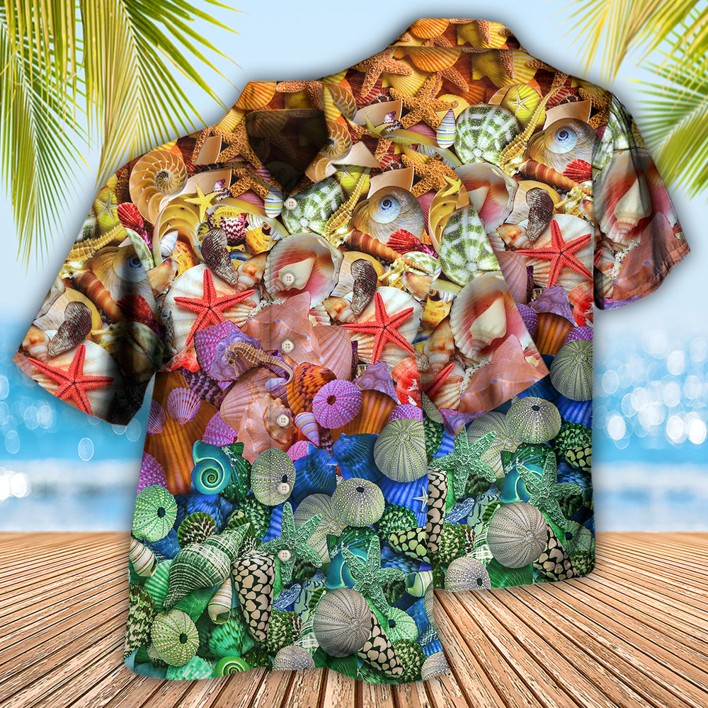 Beach Starfish Seashells Coastal Hawaiian Shirt For Summer Vacation And Beach Travel