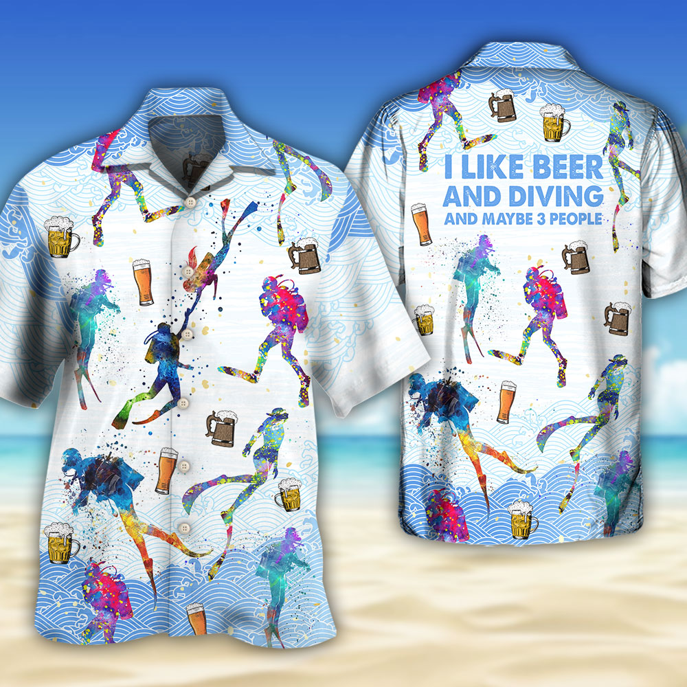 Diving Beer Hawaiian Shirt Design View For Casual Summer Styling