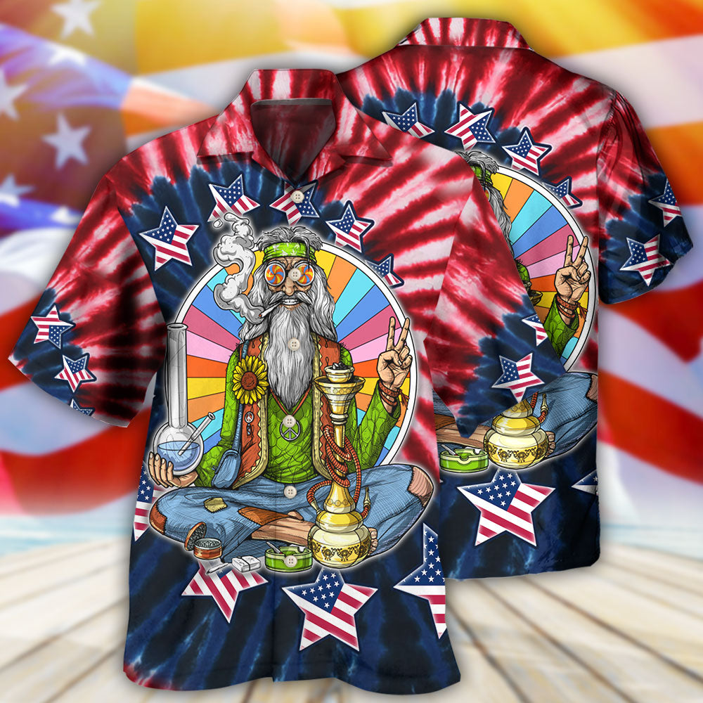 Patriotic Hippie Freedom Independence Hawaiian Shirt For Patriotic Events, Summer Travel, And Casual Outdoor Wear