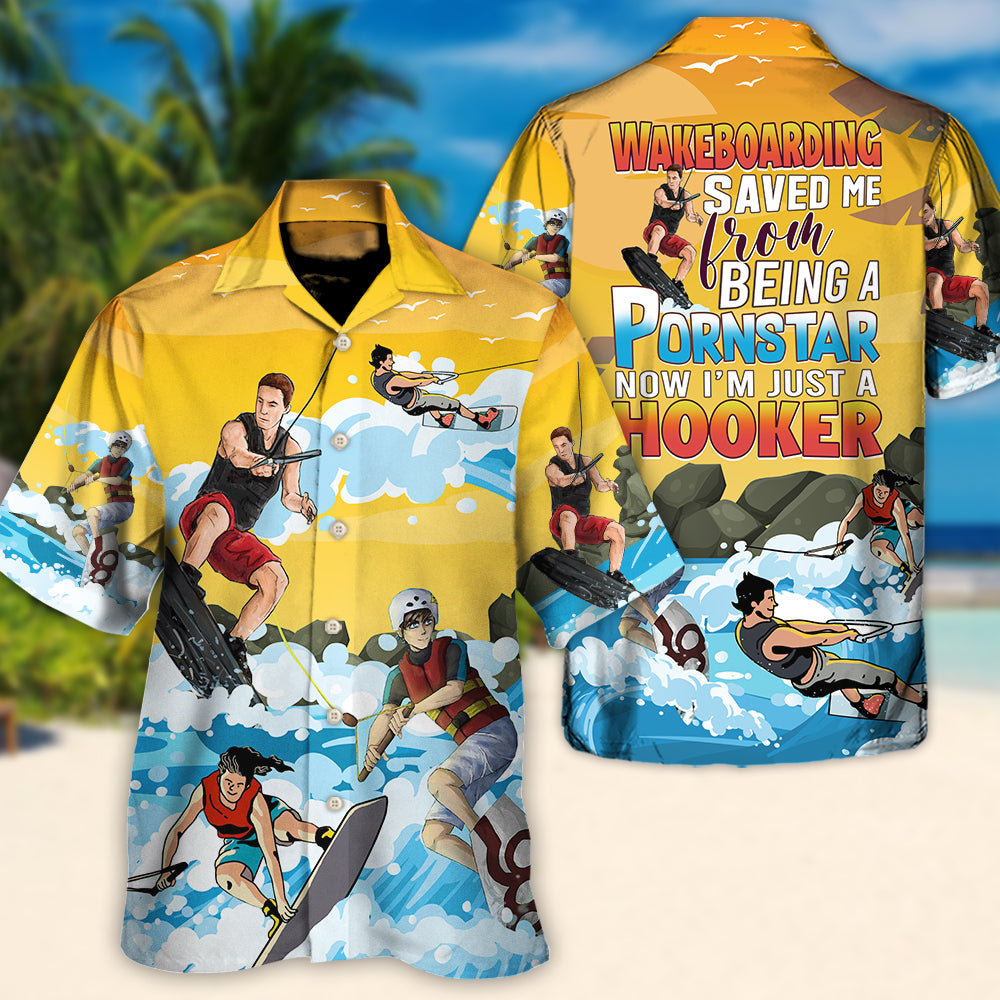 Funny Wakeboarding Beach Gift Hawaiian Shirt Design Detail For Sunny Adventures And Casual Wear
