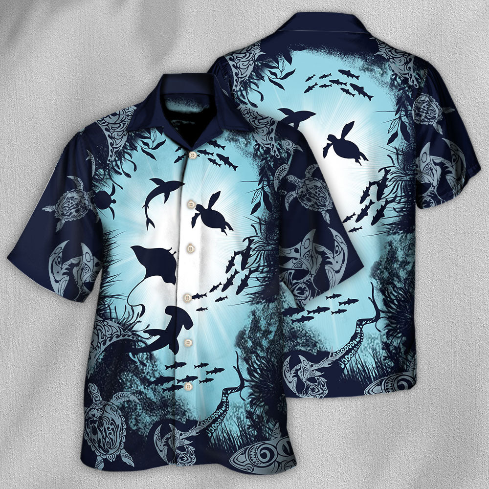 Turtle Aquarium Hawaiian Shirt Design View For Casual Summer Styling
