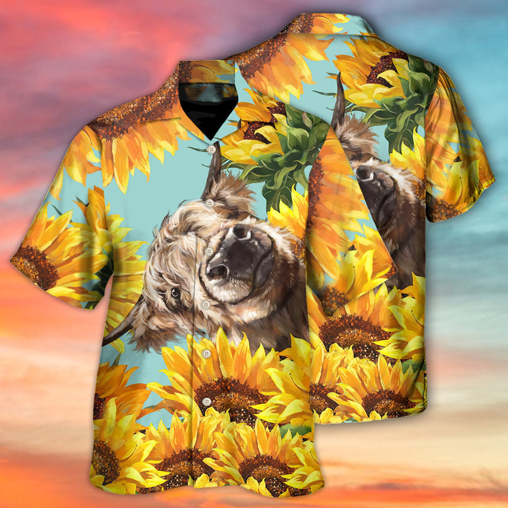 Cow Sunflower Country Hawaiian Shirt Tropical Styling View For Outdoor Gatherings