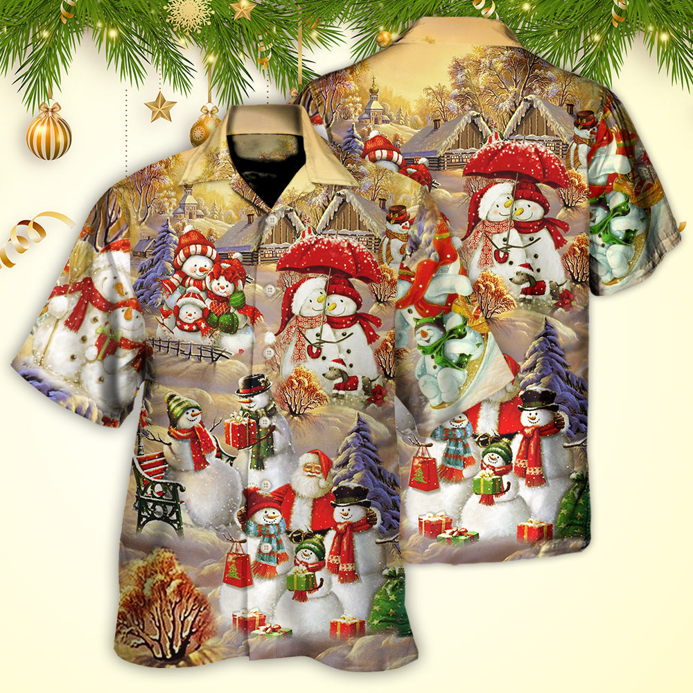 Snowman Christmas Couple Hawaiian Shirt Pattern View For Lightweight Everyday Style