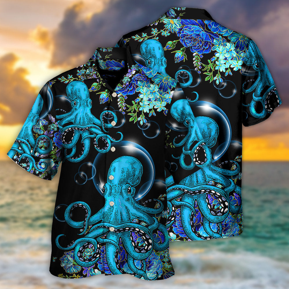 Floral Octopus Beauttiful Day Hawaiian Shirt Pattern Detail For Summer Holidays And Outdoor Fun