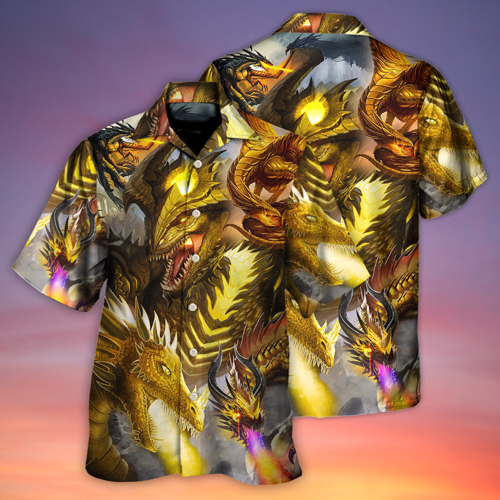 Gold Dragon Skull Fight Hawaiian Shirt Artwork View For Coastal Escapes And Resort Style