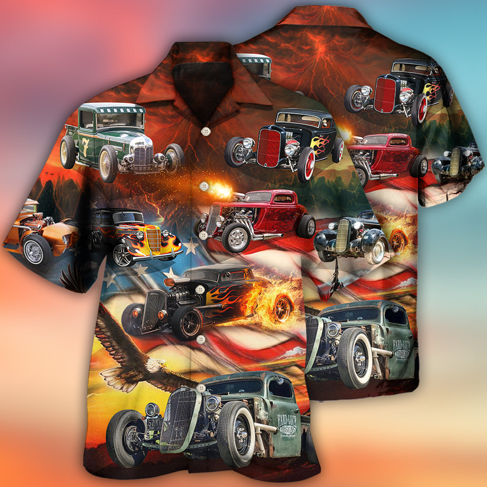 Patriotic American Hot Rod Flag Hawaiian Shirt Pattern Detail For Island Holidays