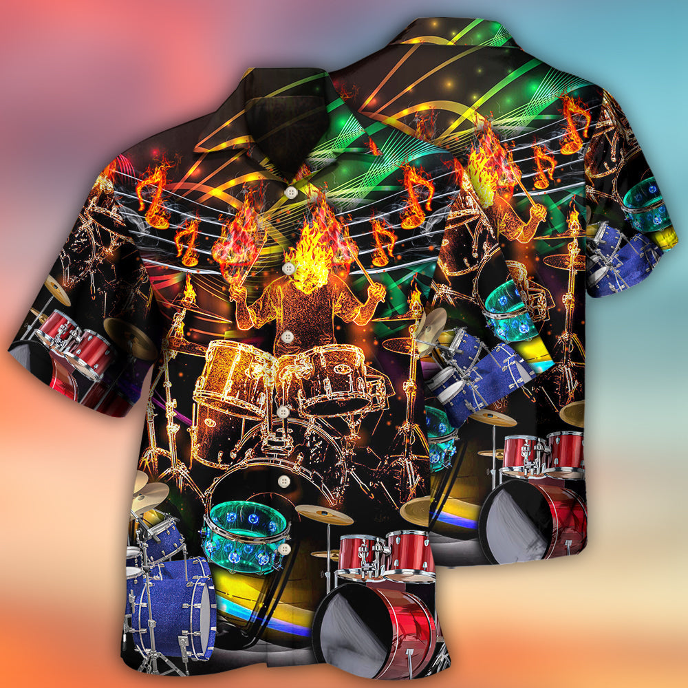 Colorful Drum Music Hawaiian Shirt Artwork Detail For Resort Trips And Outdoor Activities