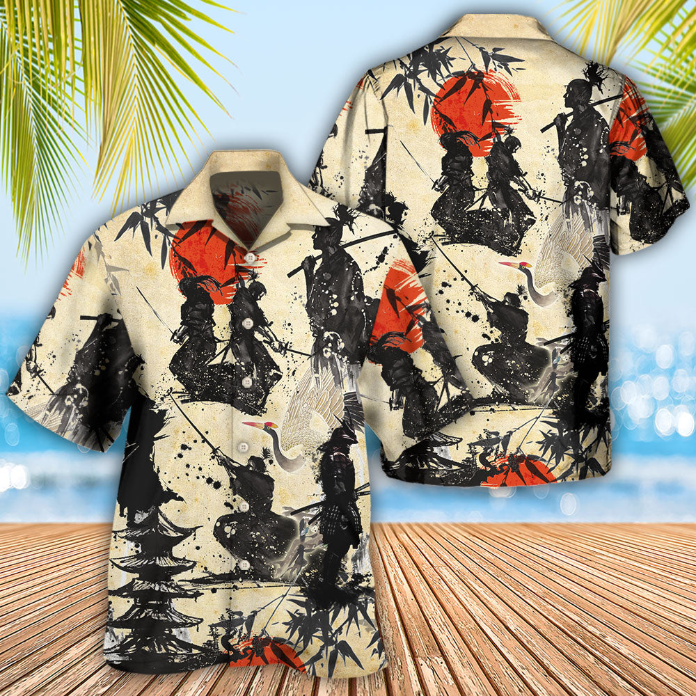 Samurai Mountain Sketch Hawaiian Shirt Collar And Front View For Beach Days