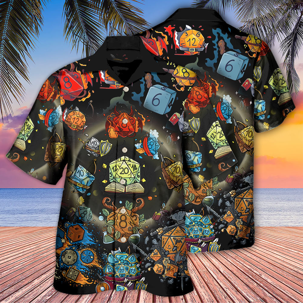 Tabletop Dice Fantasy Dungeon Adventure Hawaiian Shirt Design Detail For Beach Days And Holiday Travel