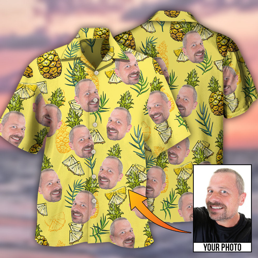 Face Aloha Pineapple Custom Photo Hawaiian Shirt Artwork View For Weekend Travel And Beach Style