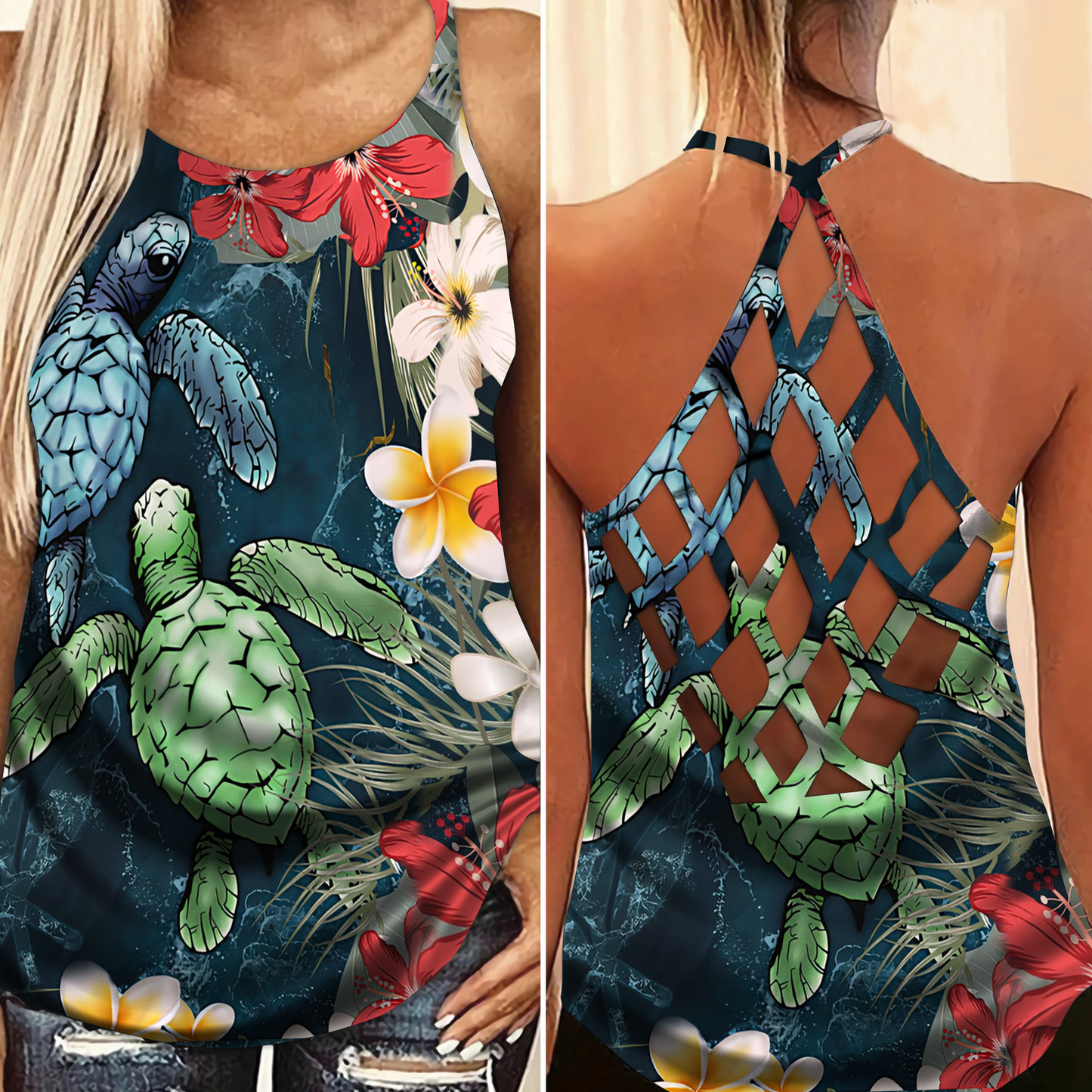 Turtle Swimming To The Moon Hollow Tank Top For Ocean Lovers And Weekend Wear