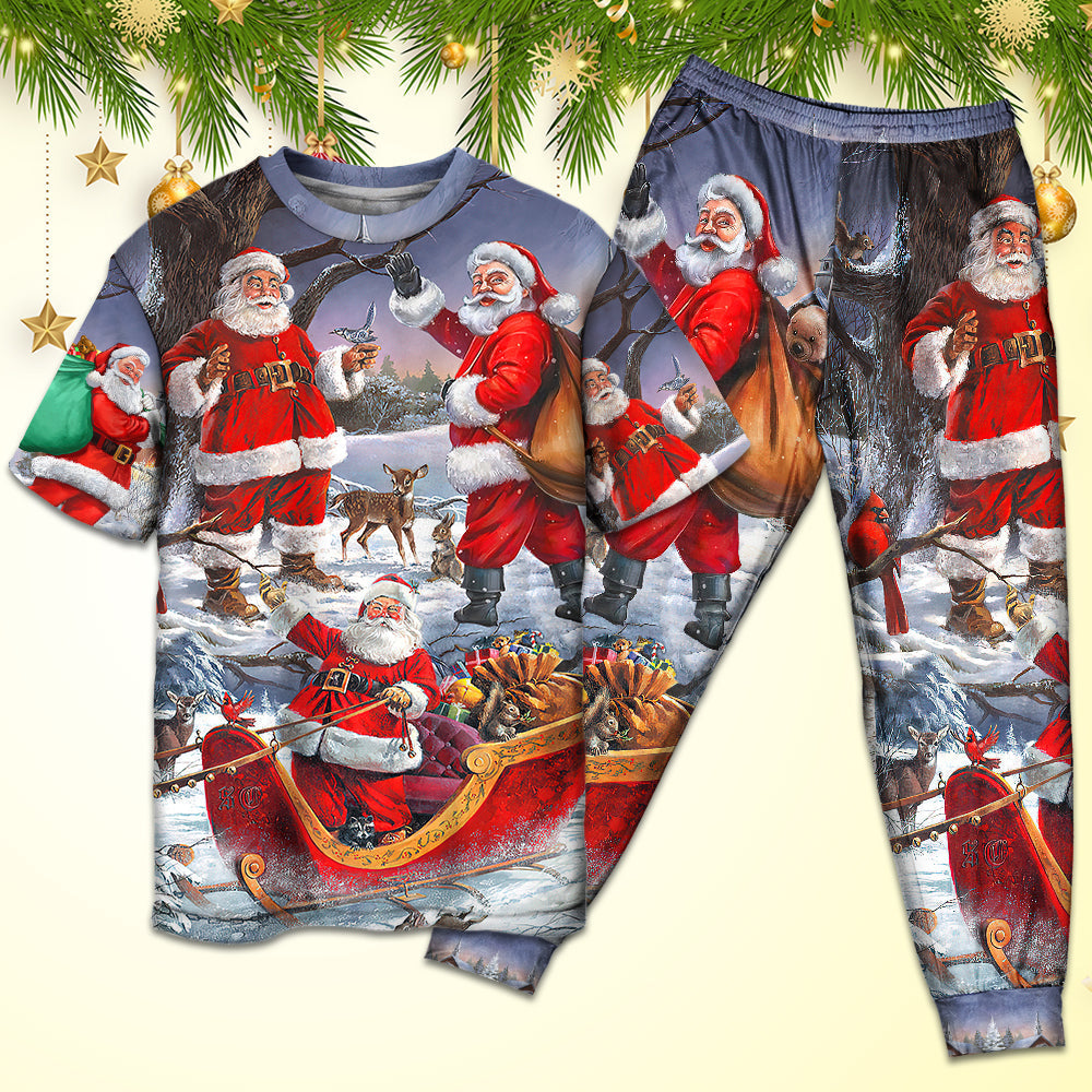 Playful Santa Christmas Celebration Short Sleeve Pajamas Set For Festive Sleepovers And Family Photos