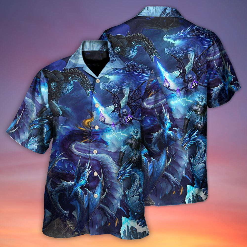 Blue Dragon Skull Fire Lightning Hawaiian Shirt For Beach Parties And Weekend Getaways