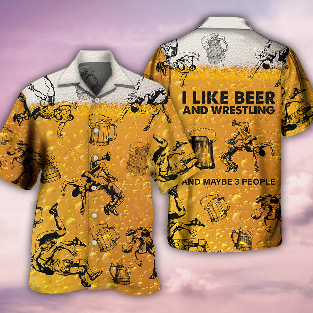 Wrestling Beer Hawaiian Shirt Artwork Detail For Resort Trips And Outdoor Activities