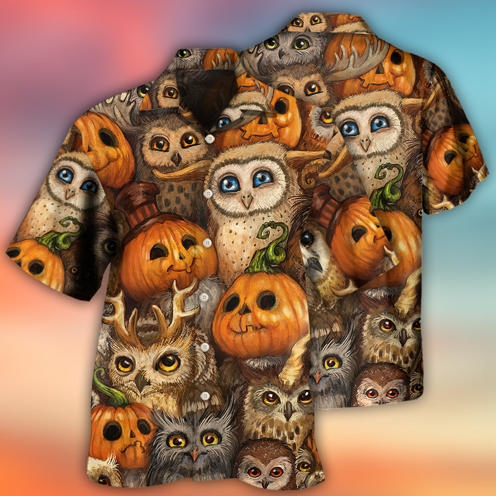 Halloween Owl Pumpkin Hawaiian Shirt Pattern View For Relaxed Warm Weather Outfits