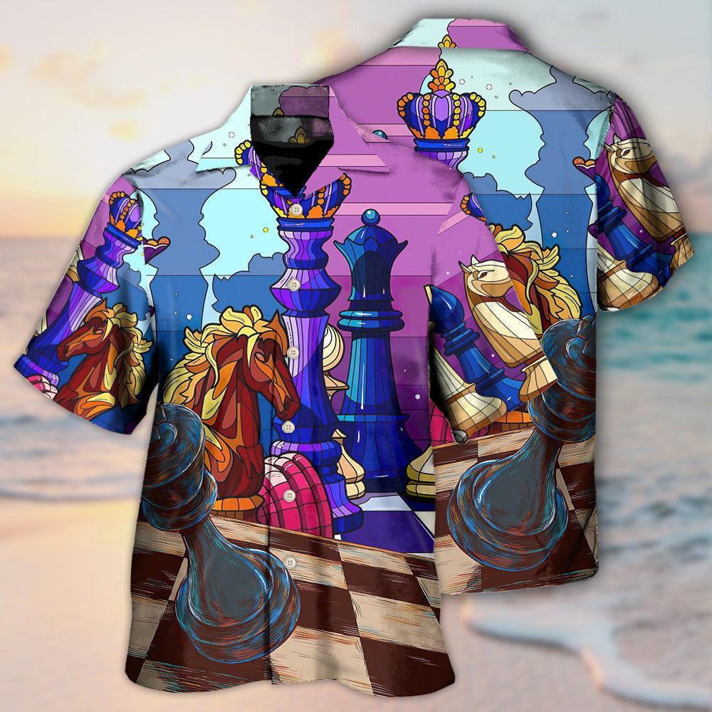 Chess Strategy Board Game Hawaiian Shirt Print Closeup For Island Holidays