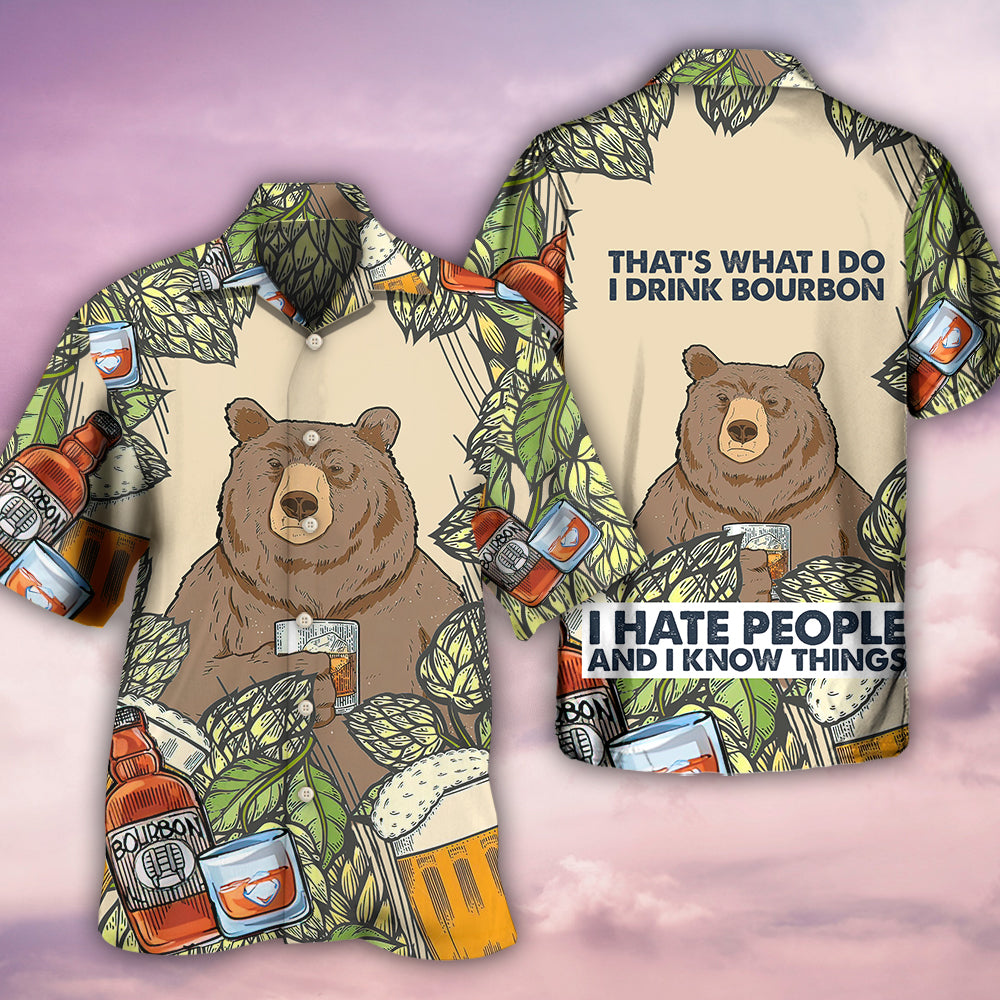 Bear Drink Bourbon Hawaiian Shirt Artwork Detail For Tropical Trips And Casual Outings