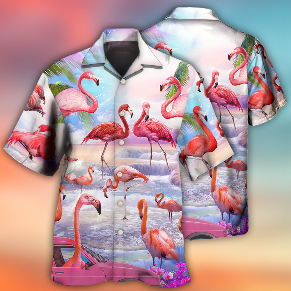 Tropical Summer Flamingo Paradise Hawaiian Shirt Resort Outfit View For Casual Outings