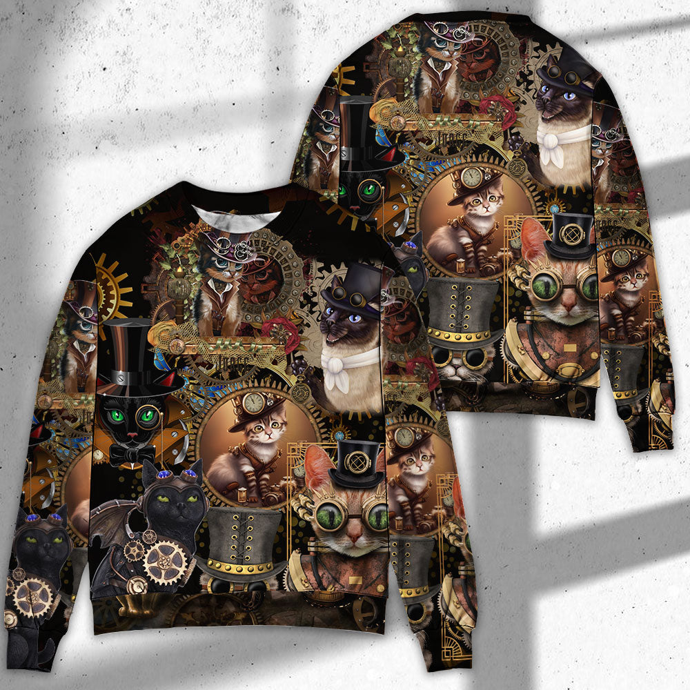 Steampunk Cat Calm Mechanical Sweater For Casual Styling Weekend Outings And Creative Gift Giving