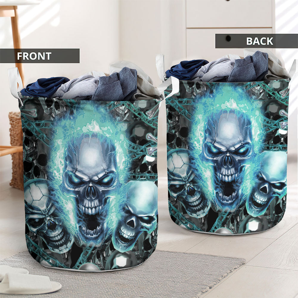 Skull Blue Flame Screaming Laundry Basket For Nursery Dorm And Home Storage