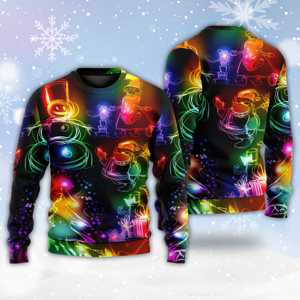 Christmas Santa Tree Snowman Neon Light Sweater For Festive Family Events Casual Wear And Holiday Gift Giving