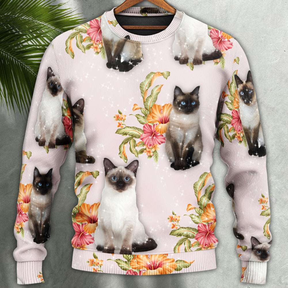 Tropical Floral Siamese Cat Sweater For Distinctive Animal Artwork Holidays And Thoughtful Gifts