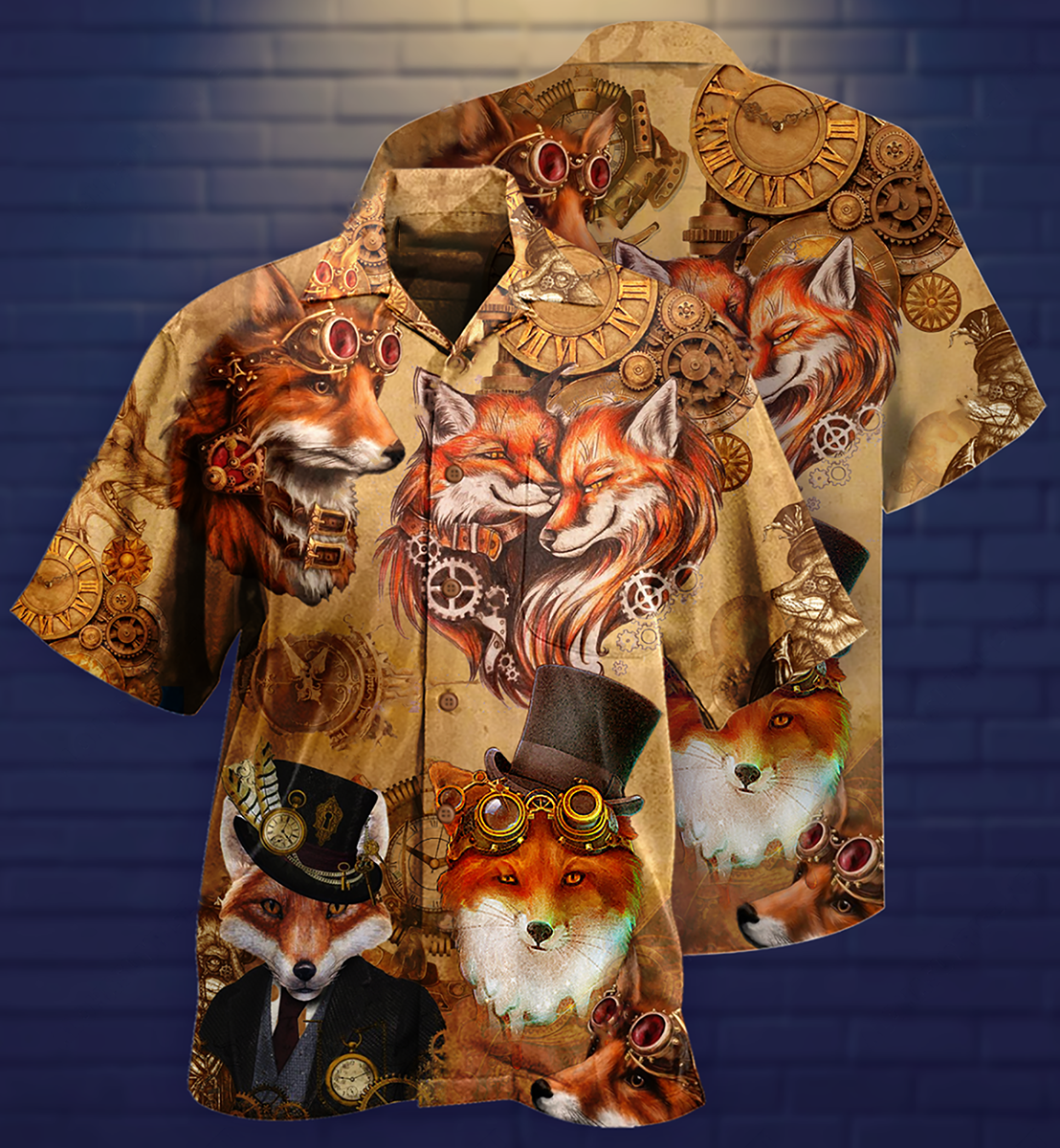 Magical Fox Old Hawaiian Shirt Pattern Detail For Summer Holidays And Outdoor Fun