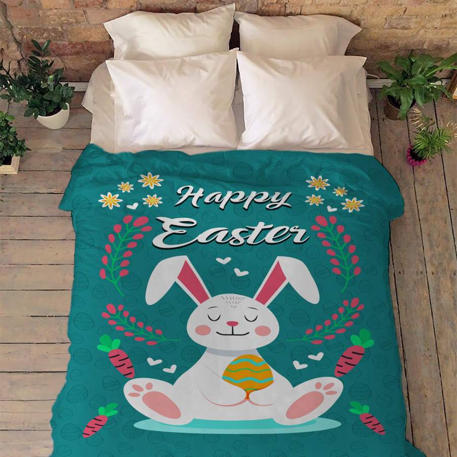 Easter Happy Bunny Flannel Blanket For Cozy Bedroom Sofa Decor