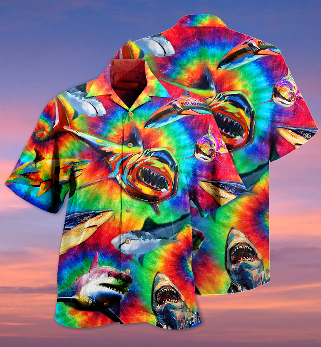 Rainbow Shark Hawaiian Shirt Pattern View For Relaxed Warm Weather Outfits