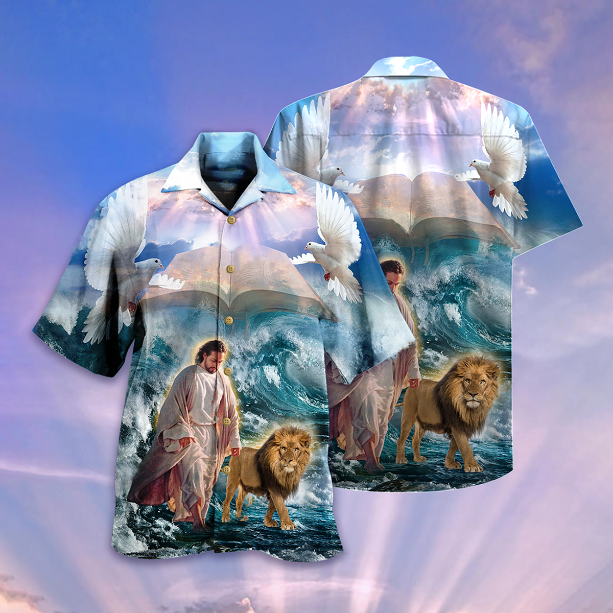 Lion Faith Peace Hawaiian Shirt Artwork View For Weekend Travel And Beach Style